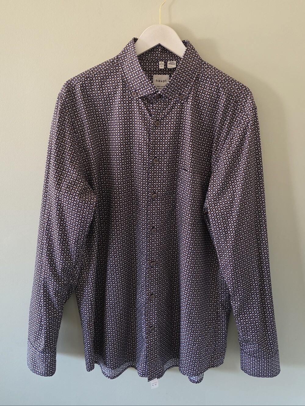 NWOT Haupt Germany Modern Fit Geometric Medallion Dress Shirt Size L Retro Euro